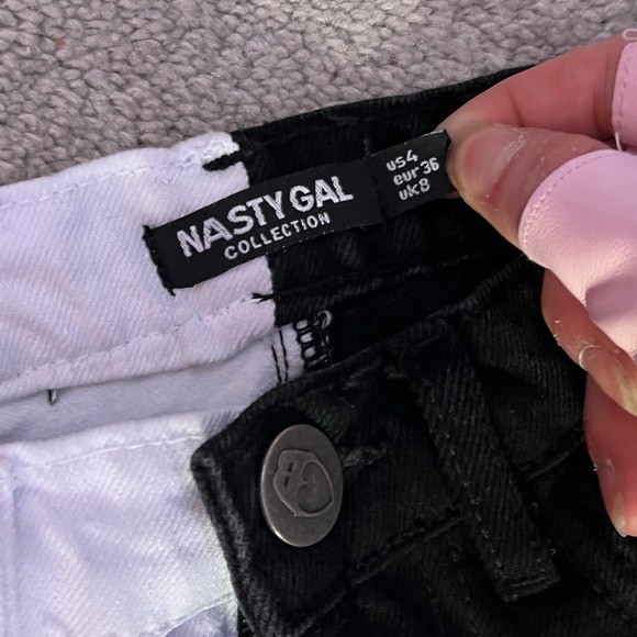 NastyGal black and white split jeans - Picture 2 of 3